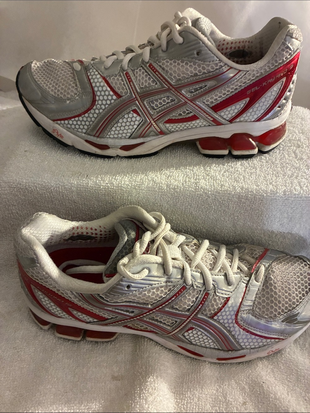 ASICS Gel-Kayano 15 Silver&Red Women's Athletic Running Shoes signature,Y2K